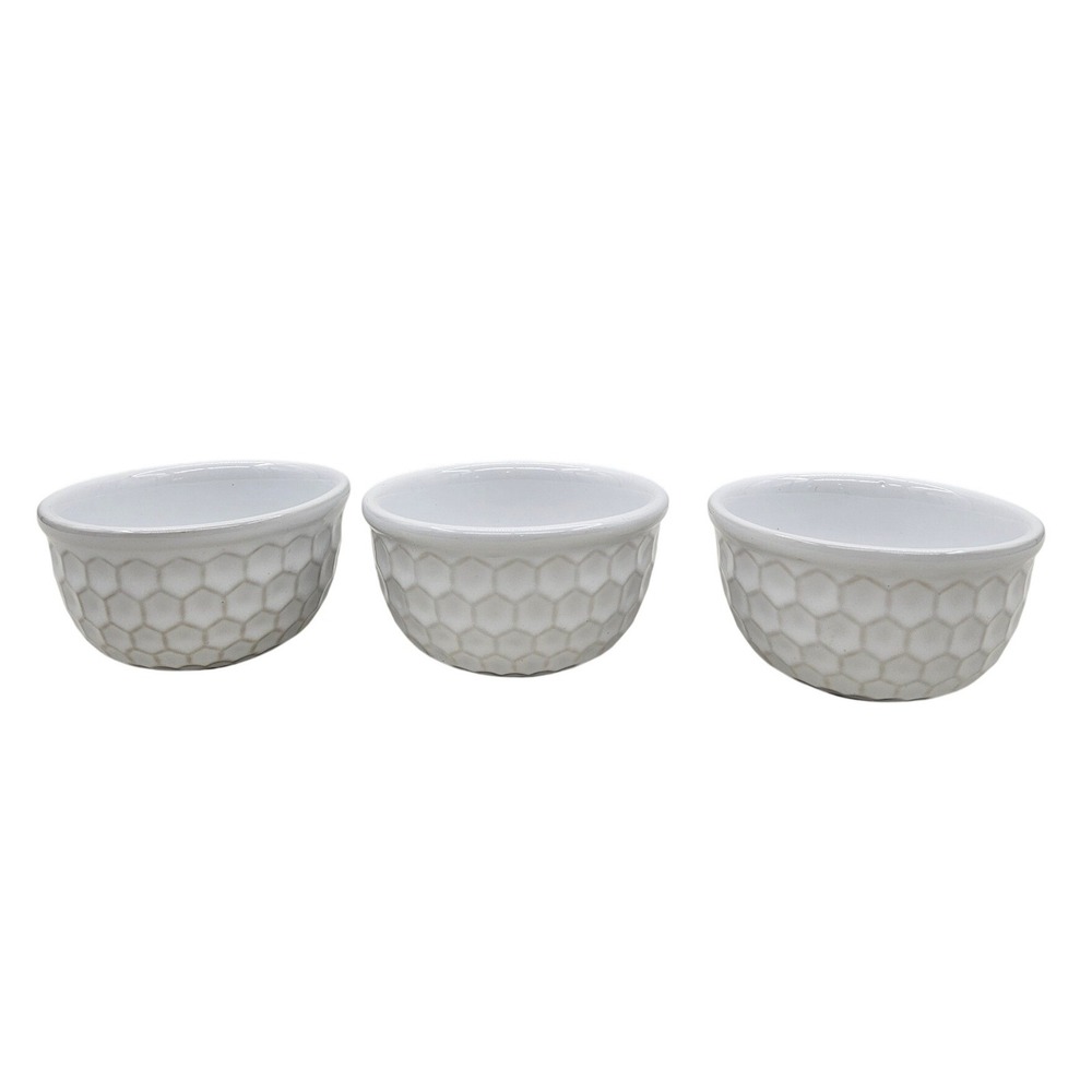 Primagera Portugal White Honeycomb Stoneware Dipping Bowls Set of 3
